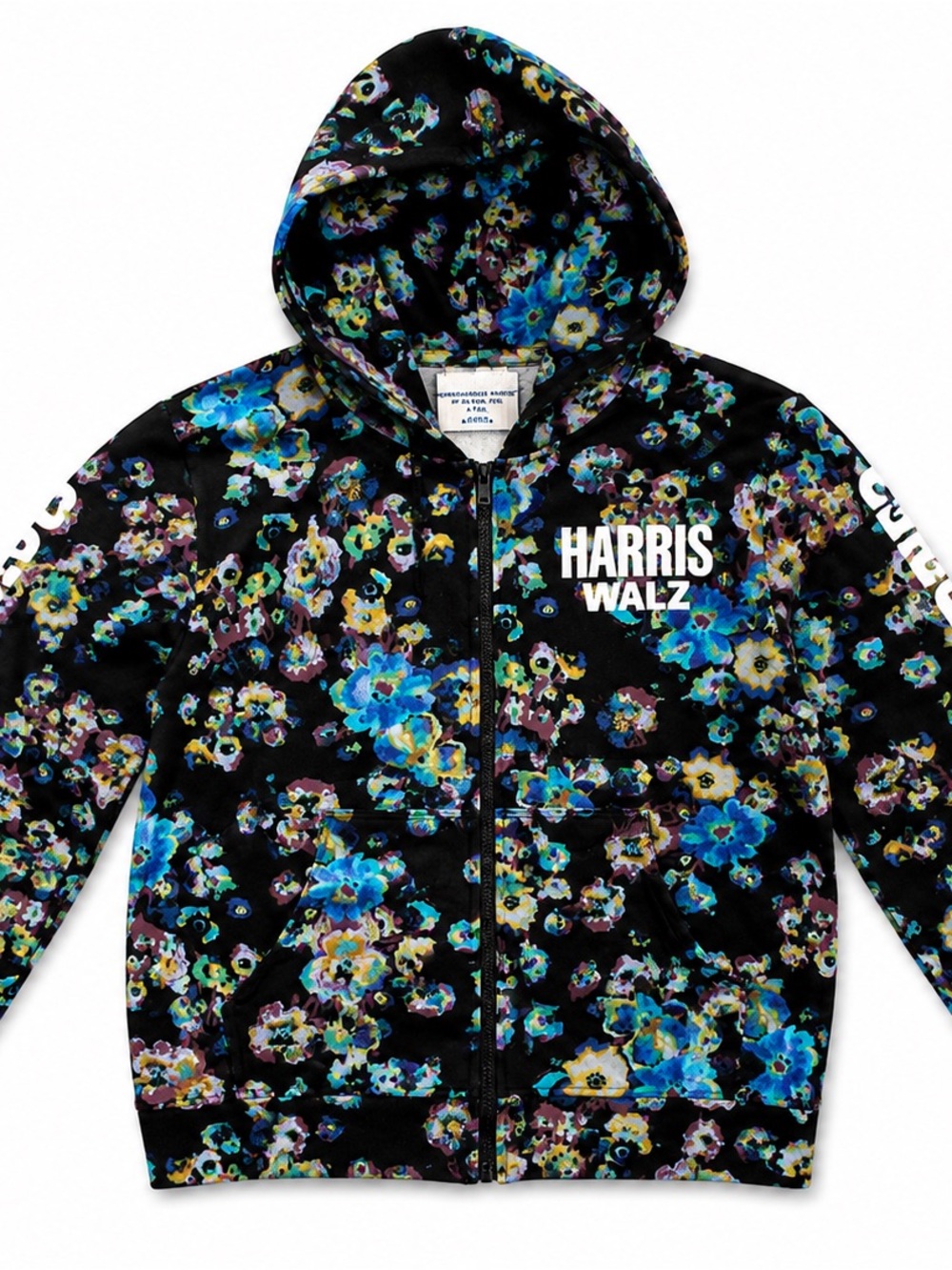 Harris Walz Black Floral Zip Hoodie